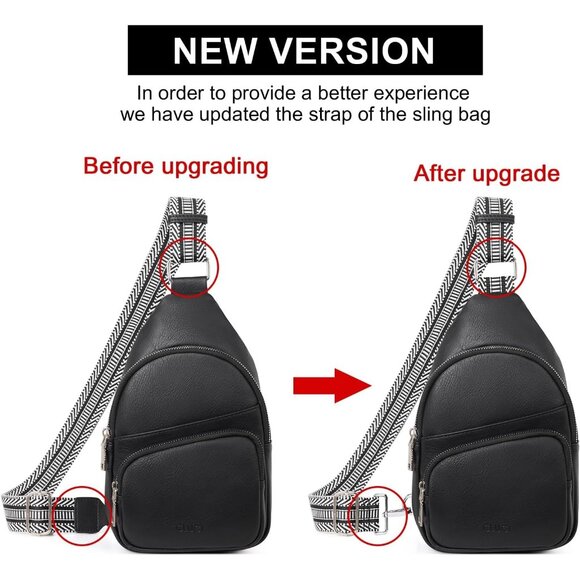 ? Women Black Leather Fanny Pack Small Vegan Chest Guitar Strap Crossbody Bag main image 4